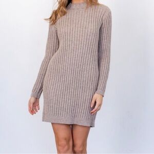Gilli Long Sleeve Ribbed Knit Dress in Beige
